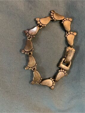 Vintage Sterling Silver Baby Footprint Link Bracelet